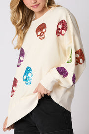 Halloween Skull Sequin Loose Casual Sweatshirt