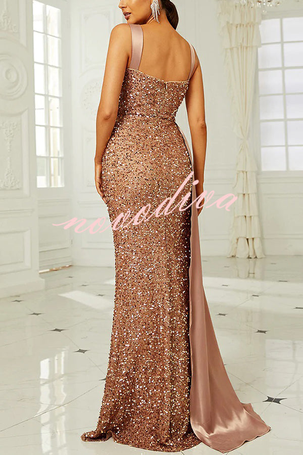 Banquet Sequined Backless Strappy Fishtail Maxi Dress