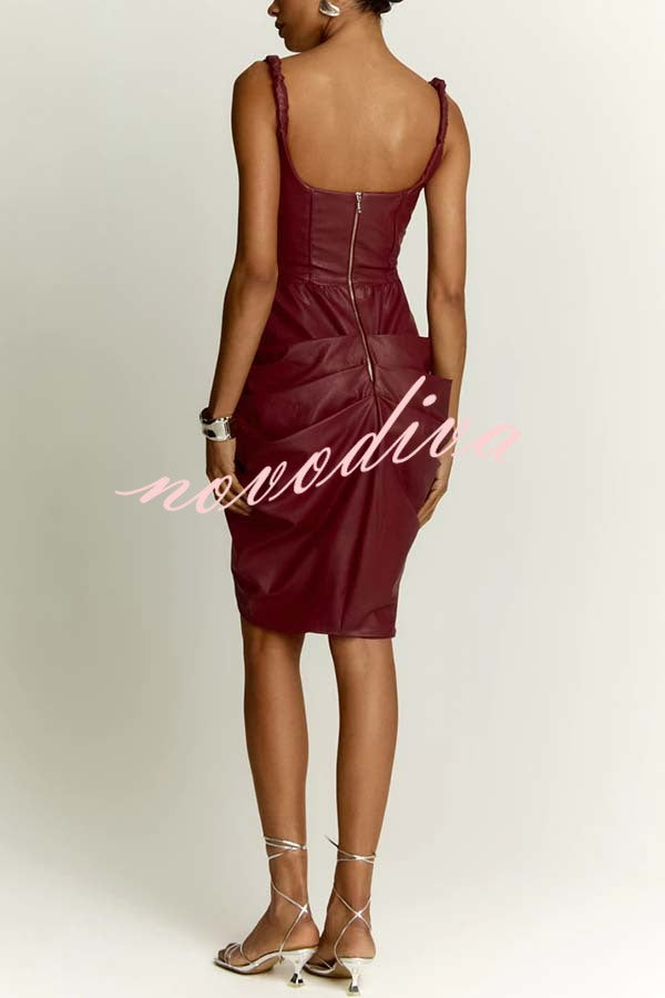 Fashion Choice Faux Leather Corset Ruched Back Zipper Mini Dress
