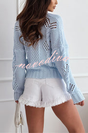 Fashion Hollow Long Sleeve V-neck Button Loose Knitted Cardigan