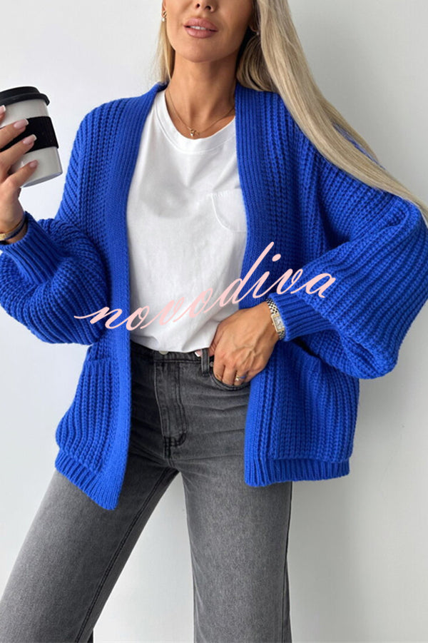 Solid Color V-neck Long-sleeved Casual Knitted Cardigan