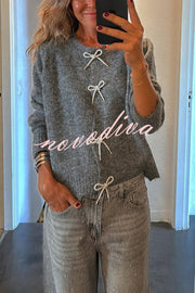 Paris Mornings Knit Front Bow Design Long Sleeve Relaxed Cardigan