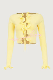 Fashion Ruffled Long-sleeved Tie-cropped Knitted Cardigan