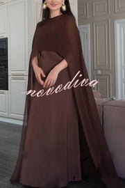 Moonlit Muse Sheer Chiffon High Low Cape Slip Maxi Dress