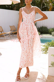 Floral Print V-Neck Sleeveless Back Tie Pocket Maxi Dress