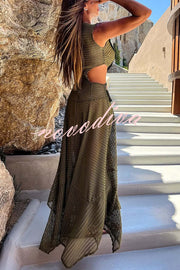 Saralyn Hollow Mesh Tassel Trim Irregular Hem Vacation Maxi Dress