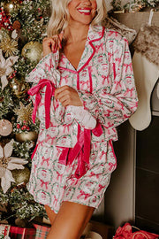 Christmas Dreaming Satin Santa Print Velvet Trim Elastic Waist Pocketed Pajama Shorts Set