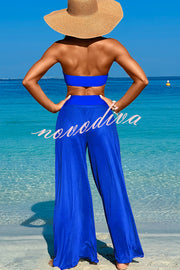 Solid Color Loose Metal Buckle Beach Pants