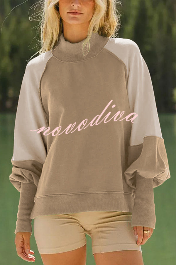 Fashionable Contrast Color Stitching Long Sleeve Loose Sweatshirt