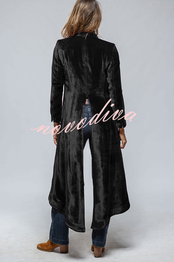 Vintage Velvet Long Loose Pocket Slit Coat