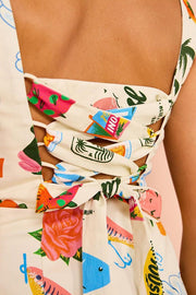 Summer Colorful Fruit Unique Print Tie-back Mini Dress