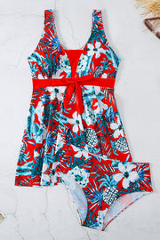 Cheerful Floral Print Bow Detail Tankini Swimsuit Set