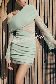 Fashion Lace Panel Long Sleeve Slim Fit Knit Mini Dress