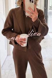 Comfortable Season Shawl Collar Open-front Long Sleeve Flap Pockets Crop Coat
