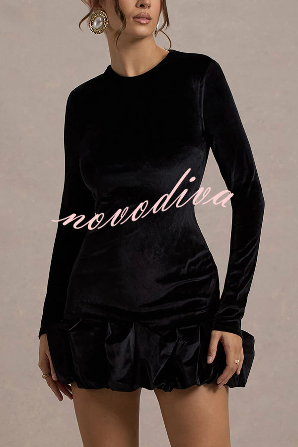 Solid Color Velvet Slim-fit Long-sleeved Mini Dress