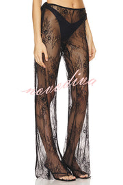 Vacation Vibe Lace Mid Rise Side Tie-up Wide Leg Pants