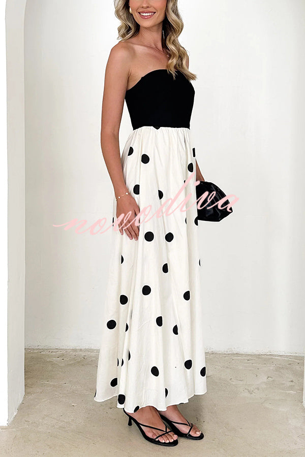 Polka Dot Print Off-shoulder Contrast Color Maxi Dress