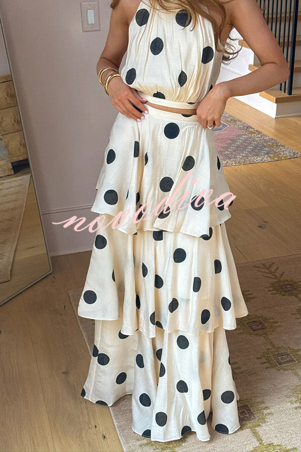 Gift To You Polka Dot Print High Neck Sleeveless Top
