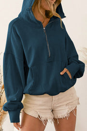 Front Pocket Zip Drawstring Long Sleeve Hoodie