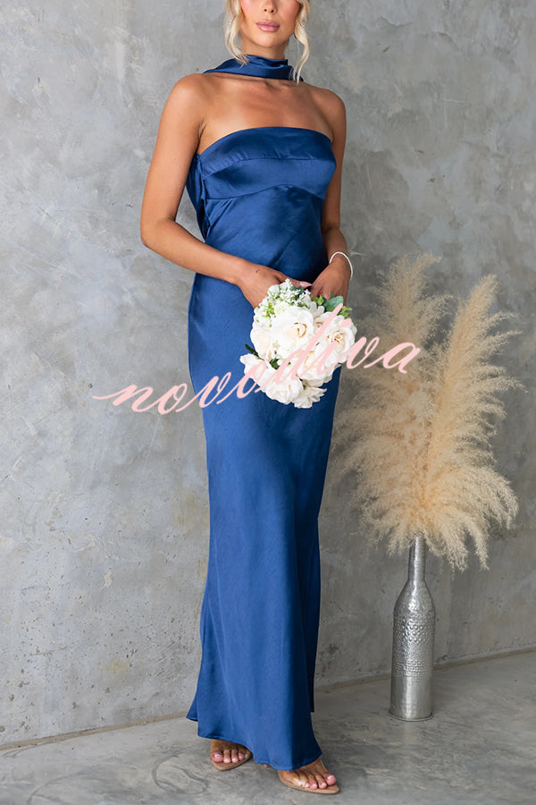 Satin Elegant Off-the-shoulder Backless Maxi Dress