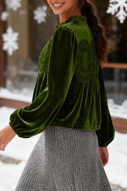 Fashionable Velvet and Lace Patchwork Loose Long-sleeved Top