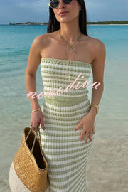 Bahamas Beach Knit Colorblock Stripes Bandeau Top and High Rise Stretch Maxi Skirt Set