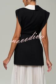 Modern Day Contrast Color Wide Sleeve Waisted Lapel Suit Vest