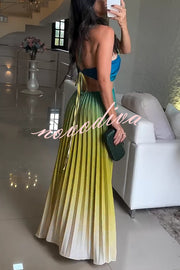 Fashionable Backless Tie Elegant Gradient Pleated Maxi Dress