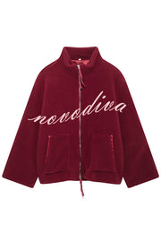 Solid Color Stitching High Collar Long Sleeve Loose Pocket Woolen Coat