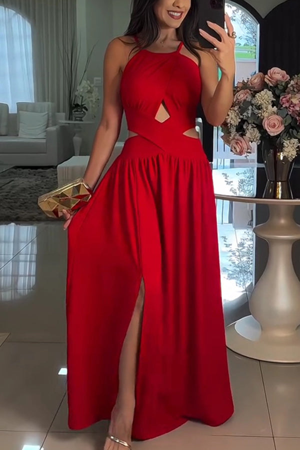 Solid Color Sexy Cross Tie Backless Maxi Dress