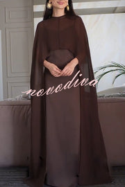 Moonlit Muse Sheer Chiffon High Low Cape Slip Maxi Dress