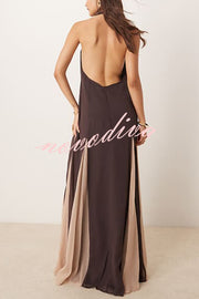 Fresh Horizons Panelled Tulle Halter A-line Maxi Dress