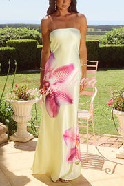 Floral Print Sexy Strapless Backless Holiday Maxi Dress