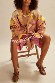 Floral Pattern Loose Long-sleeved Knitted Cardigan