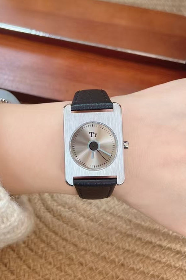 Square Steel Case Dopamine Color Matching Leather Strap Watch