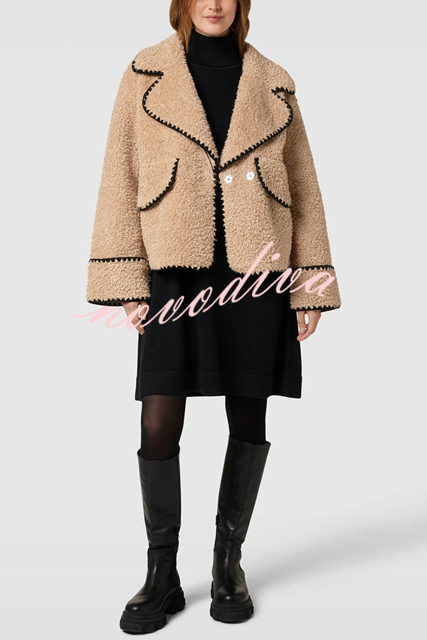 Lamb Wool Casual Lapel Loose Pocket Coat