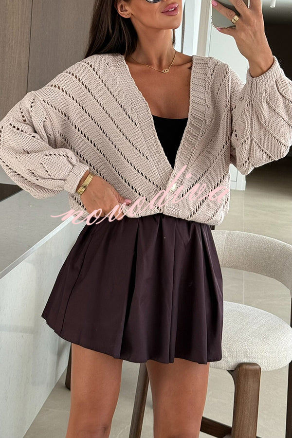 Fashion Hollow Knitted V-neck Button Loose Cardigan