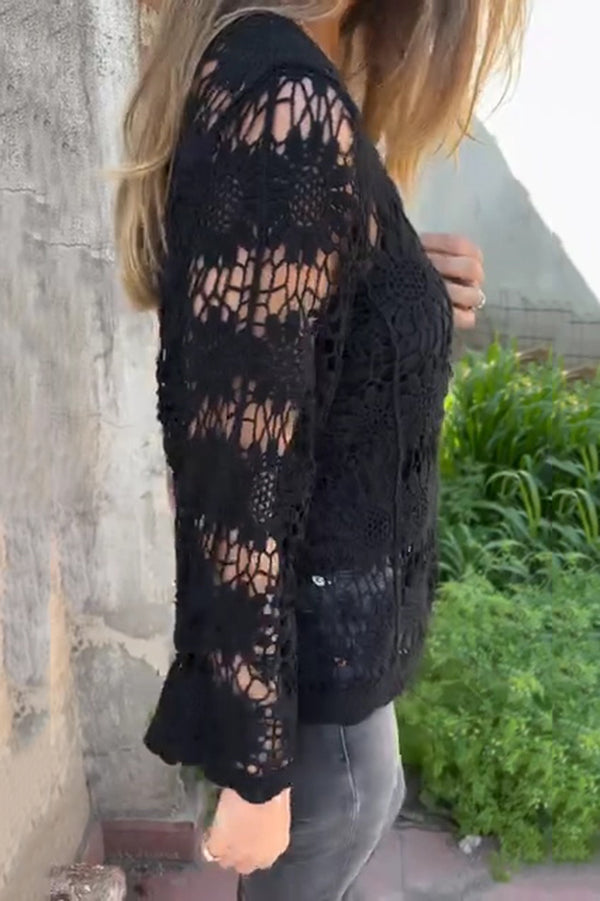Fashion Hollow Lace Casual Long Sleeve Cardigan