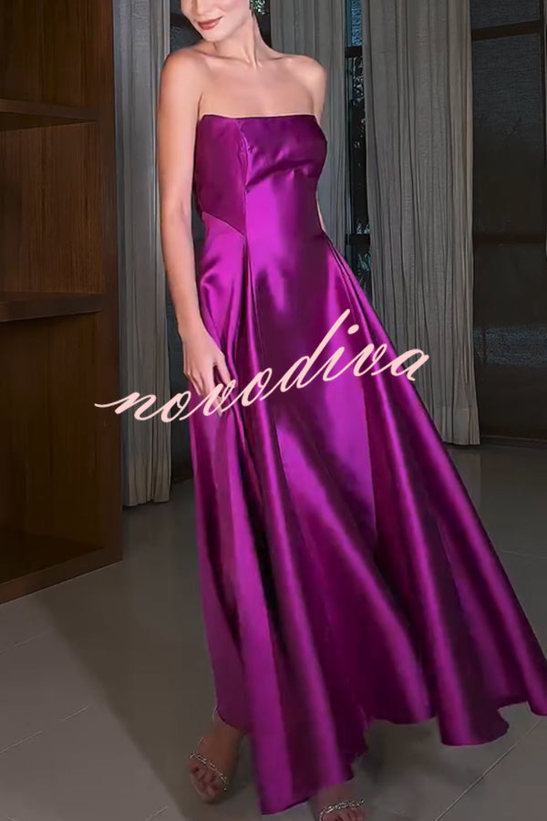 Cinderella's Dream Satin Square Off Shoulder Maxi Dress