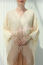 Fashionable Color-blocked Multi-layered Tassel Loose Midi Dress