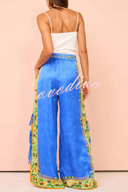 Nara Satin Unique Print Side Lace-up Tank and Elastic Waist Pocketed Wide Leg Pants Set