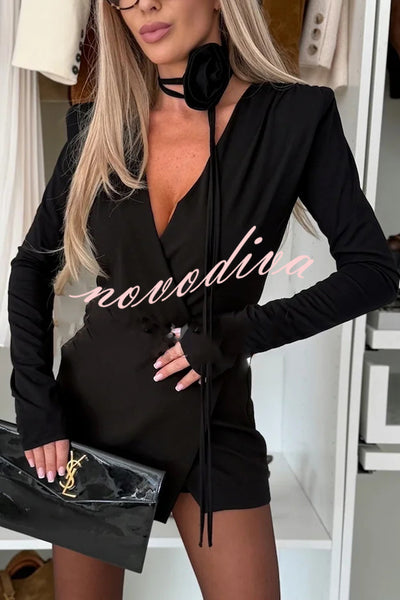 Toast To Midnight Solid Color V-neck Long Sleeve Slim-fit Bodysuit