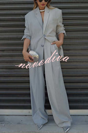Girl Boss Avant-garde Contrast Colors Lapel Boyfriend Blazer and Pocketed Wide Leg Pants Set