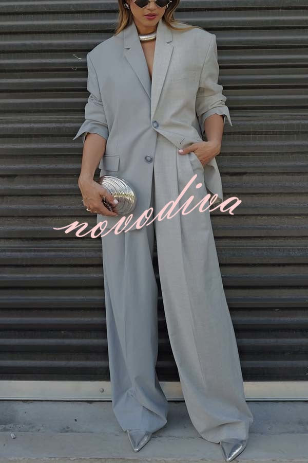 Girl Boss Avant-garde Contrast Colors Lapel Boyfriend Blazer and Pocketed Wide Leg Pants Set