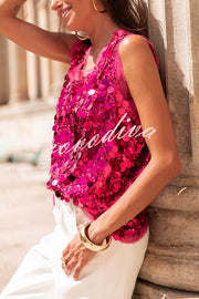 Fashionable Sequined Round Neck Sleeveless Loose Vest