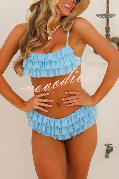 Sweet Summer Mood Tiered Ruffle Design Stretch Bikini Swimsuit
