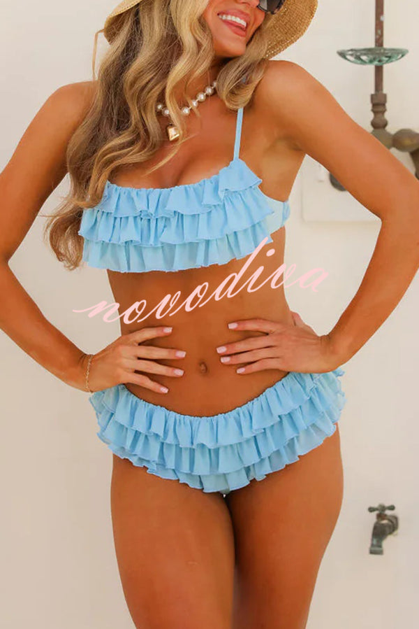 Sweet Summer Mood Tiered Ruffle Design Stretch Bikini Swimsuit