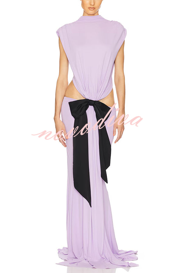 Sexy Open Back Bow Embellished Elegant Fishtail Maxi Dress