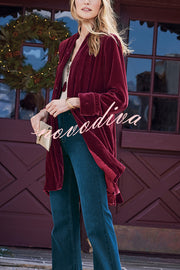 Solid Color Velvet Long-sleeved Loose Mid-length Coat