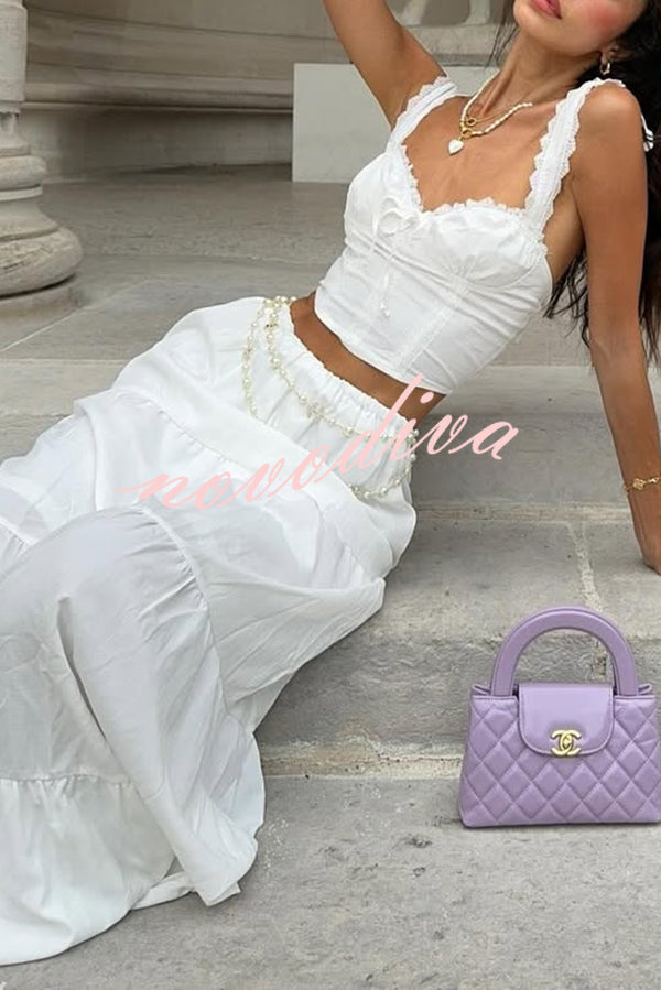 Fashionable Suspender Slim-fit Top and Elastic Waist Stitching Elegant Maxi Skirt Set